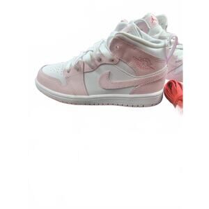 Nike Air Jordan 1 Mid Pink Foam White- Fire/ Red Kids Sneakers, Size 1Y NEW!